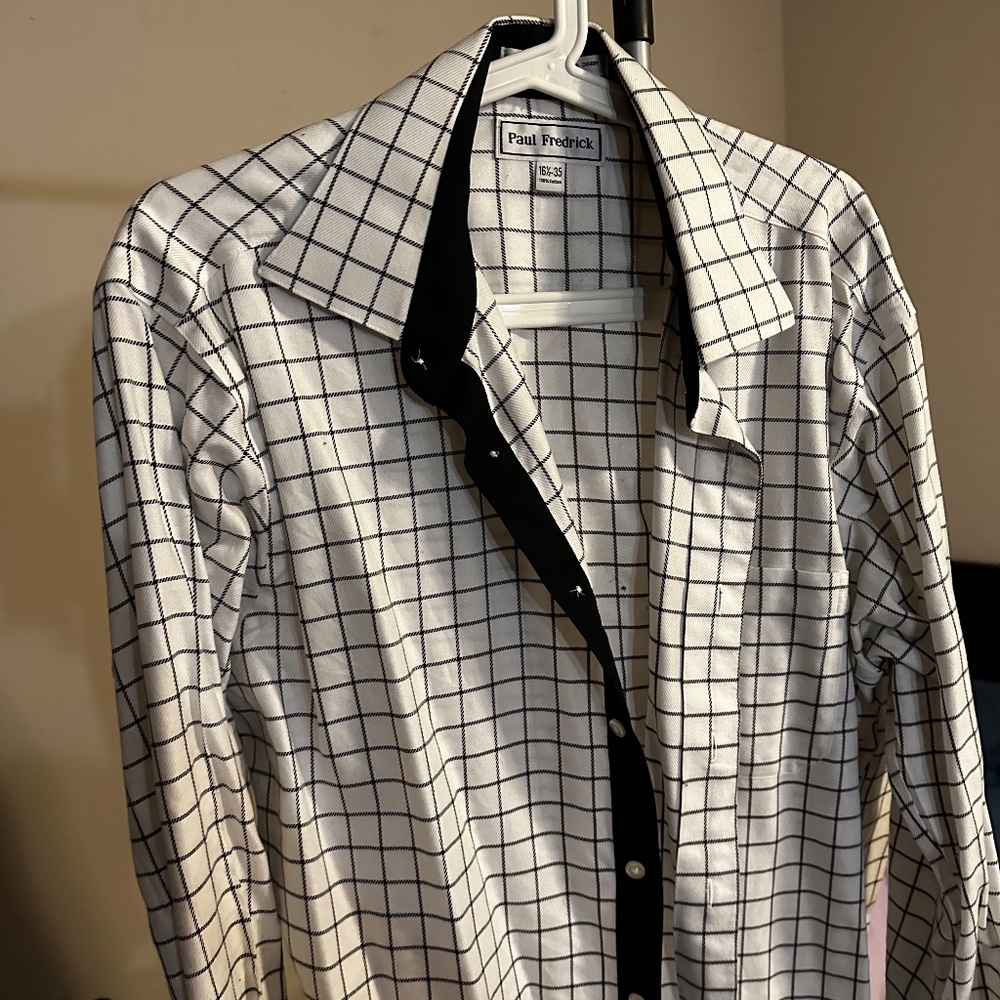 Paul Frederick White Checkered Shirt 16.5 Neck